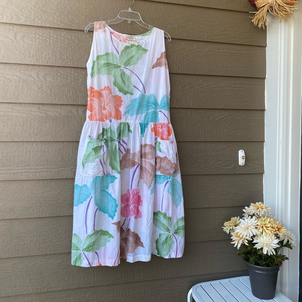 Vintage 80's Noa Noa Watercolor Tropical Floral Dress Women's Size L
